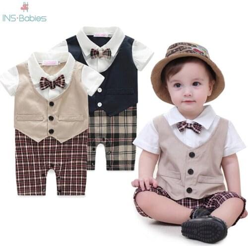 Baby Boys Clothes summer Gentleman Romper for boy cotton Bow short Sleeve Khaki climbing Baby Rompers Newborn Jumpsuit 2020 new