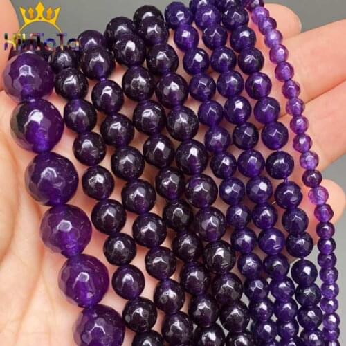 Natural Stone Beads Faceted Purple Chalcedony Jades Loose Beads For Jewelry Making DIY Bracelet Necklace 15inches 4/6/8/10/12mm