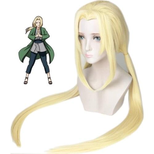 Tsunade Wigs Anime Blonde Long Styled Synthetic Hair Cosplay Costume Wigs + Wig Cap