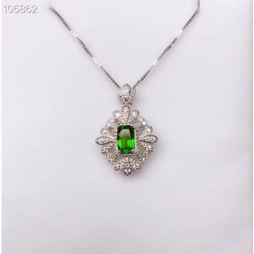 Restoring Hollowing square natural green diopside gem Pendant natural gemstone pendant S925 silver Women party gift jewelery