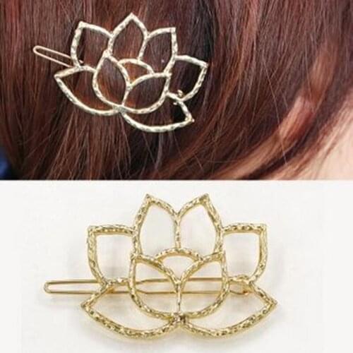 Dropshipping High Quality 1pc Lotus shape Hair clip Solid Color Gold Female Hairpins Hair style DIY Toll Vintage Fashion
