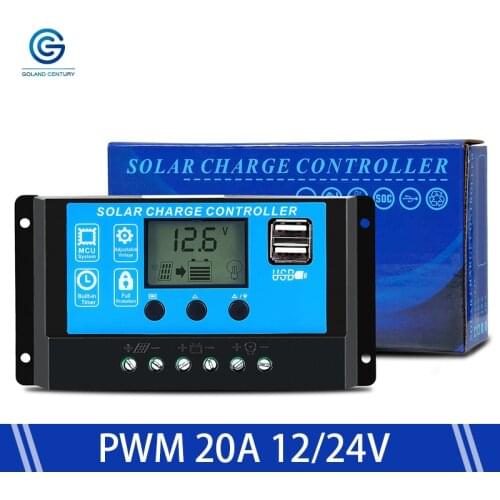 PWM Solar Charge Controller20A 12V24V Auto Work With Dual USB Ports LCD Display Solar Panel Charge Regulator Overload Protection