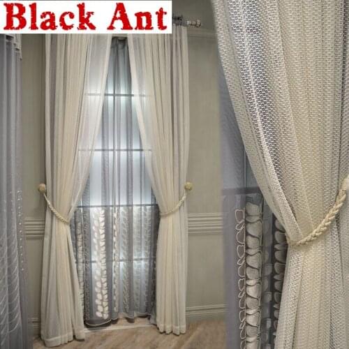 Luxury Nordic Embossed Leaf Curtains for Living room Grey Sheer Voile Match Hollow-out Geometric Window Screen Cortinas X827F