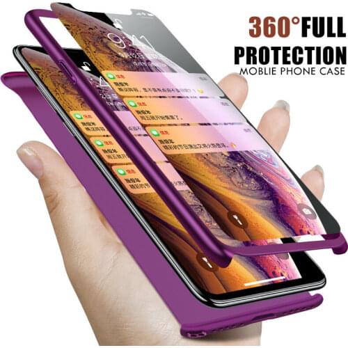 Luxury 360 Degree Full Cover Phone Case on the For iPhone XR XS Max wish Tempered Glass Cover for iPhone 6 6S 7 8 Plus X 5 5 SE