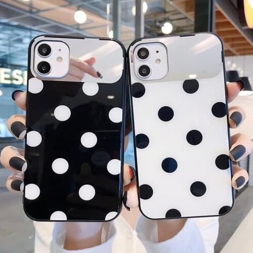 Luxury Cute Wave Point Tempered Glass Phone Case For iPhone 12 11 Pro Max XSmax XR X SE 8 7 6 Plus Makeup Mirror Silicone Cover