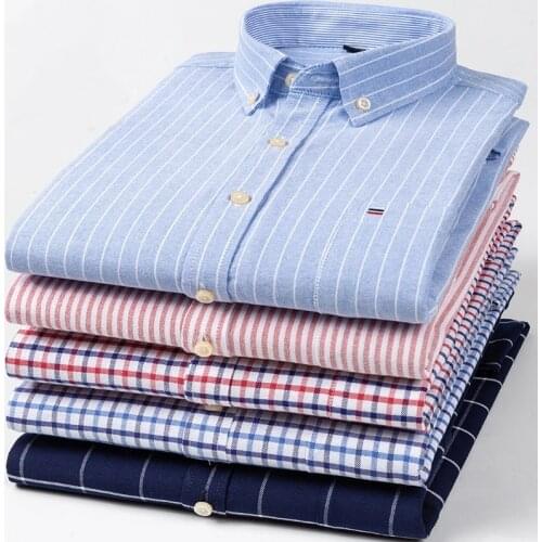 New Size S -7XL Blue Men Shirt Long Sleeve 100% Cotton Oxford Soft Comfortable Regular Fit Quality Business Man Casual Shirts