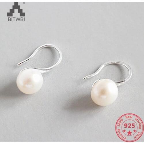 Korea 925 Sterling Silver Ear Stud fashion unique handmade minimalist freshwater pearl Stud Earrings