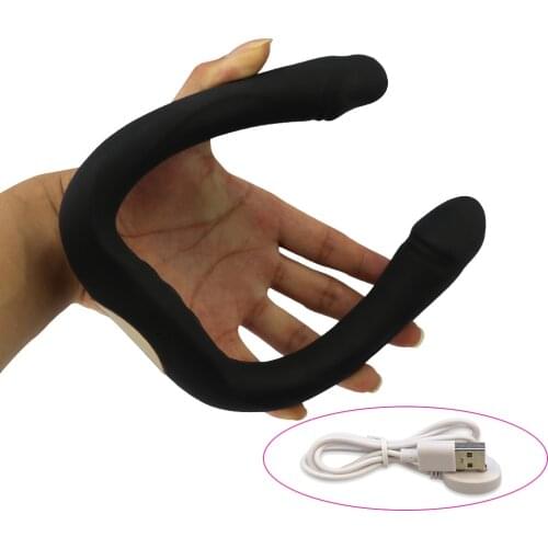 Silicone Double Head Dildo Vibrator Massager Dual Vibrating Long Penis U Shape G Spot Stimulate Sex Toys for Women Lesbian