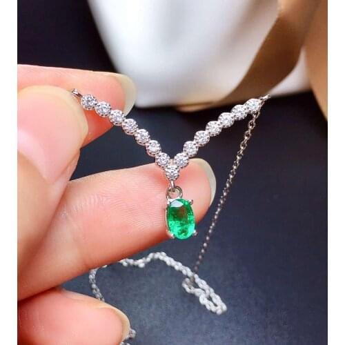 Natural And Real Emerald Pendant Solid S925 Sterling Silver Emerald necklace For Women Colour Gem Stone Fine Jewelry
