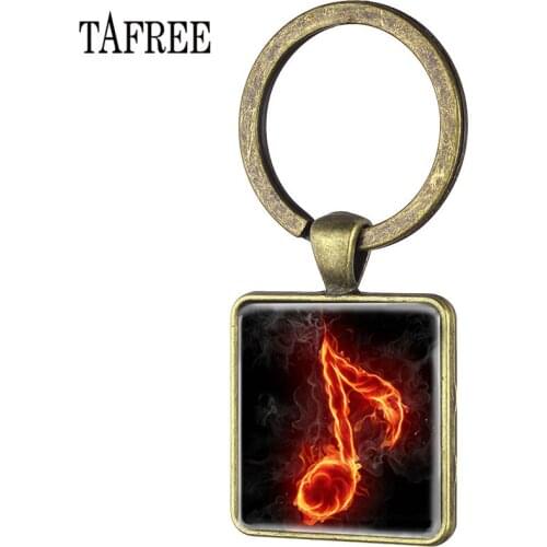 TAFREE Vintage Musical Note Keychain Music Notation Art Picture Glass Cabochon Key Ring Glass Dome Square Jewelry MT56
