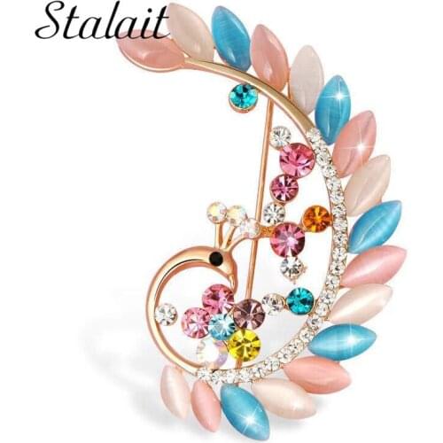 Ethnic Moonstone Peacock Brooches Luxury Vintage Horse Eye Opal Brooch Silk Scarf Buckle Accessories Jewelry Wholesale