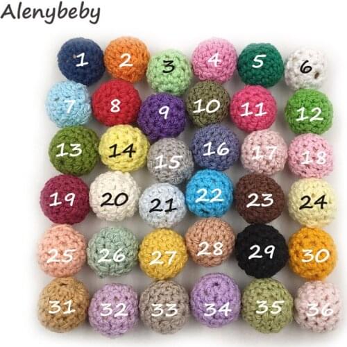Crochet Covered Beads Color Mix Baby Teether Ball 16mm/50Pcs Decoration Inside Wooden Teething Crochet Bead DIY Jewellery Making