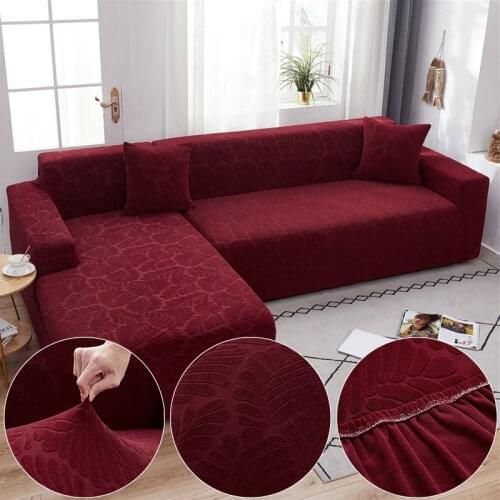 Jacquard Plush Fabric Wine Red Sofa Cover For Living Room Solid Color All-inclusive Modern Elastic Corner Couch Slipcover 45010