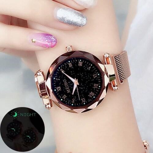Watch Women Noctilucous Starry Sky Quartz Magnetic Stap Wrist Watch For Women Clock Rose Gold relogio feminino Free Shipping
