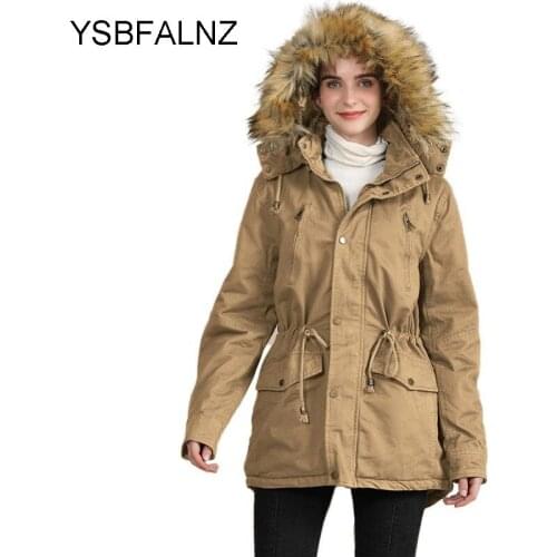 Mujer Parkas Puffer Jackets Womens Winter Removable Hooded Fur Collar 2021 Mid-length Slim Plus Size Stand Coats Fashion Clothes