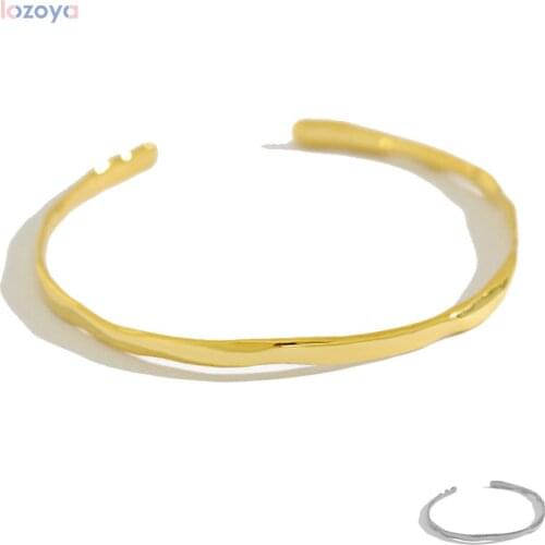 LOZOYA New 925 Sterling Silver Gold 2021 Wedding Party Birthday Simple Luxury Bangle Bracelet Thick Large Women Gift Jewelry