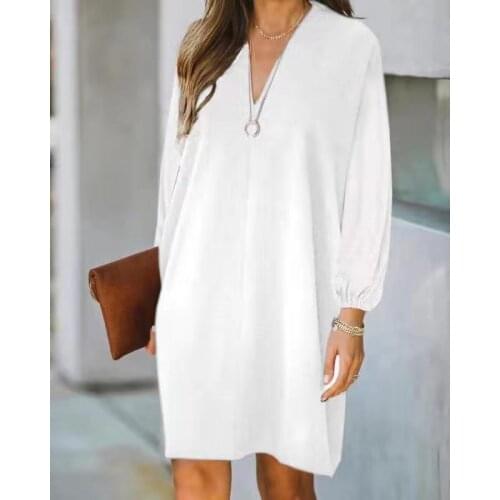 White red black long sleeve autumn midi dress vestidos de mujer casual 2021 sukienka Female v-neck chiffon dress robe femme