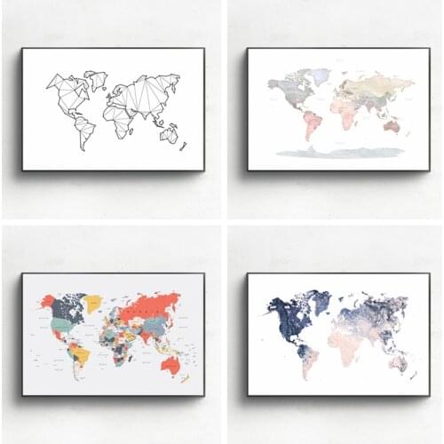 Abstract World Map Canvas Art Print Wall Pictures , Geometric Low Poly Map Of World Poster Canvas Painting Home Decoration