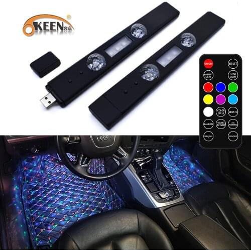OKEEN Car LED RGB Foot Decorative Light USB Music Voice Control Automotive Interior Ambient Stars Atmosphere Lamp with Remte