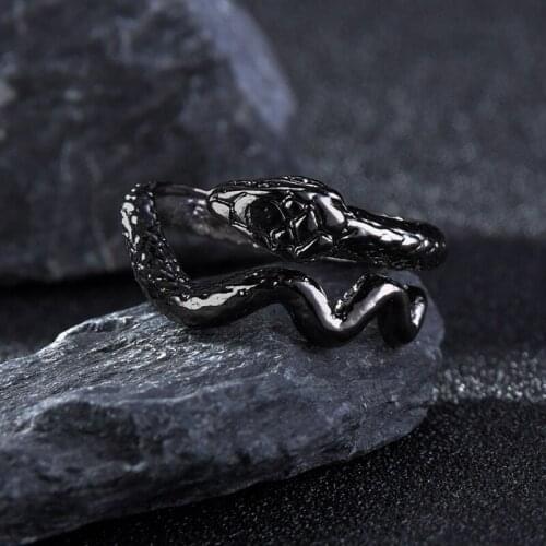 Punk Goth Black Color Exaggerated Snake Rings for Men Women Gothic Adjustable Open Ring Charm Jewelry Mujer Bijoux