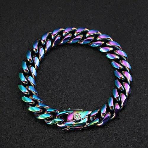 Hip hop Rapper Jewelry 7"-9" 12mm Hip Hop Rock 316L Stainless Steel Multicolor Cuban Link Chain Bangles Bracelets for Men gifts