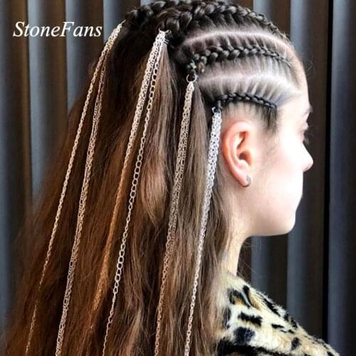 Stonefans Fashion Handmade Diy Metal Long Hair Chains Wig Jewelry Accessories Braided Headwear for Women Girl Christmas Gifts