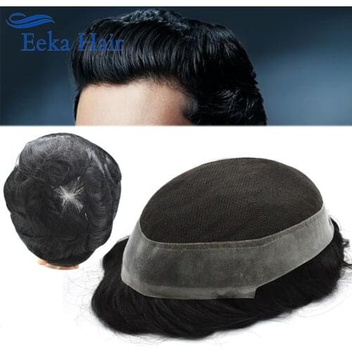 Eeka Hair Fine Mono Men Toupee Remy Human Hair System Clear Poly Skin Around Hairpiece Durable And Comfortable Mens Wigs