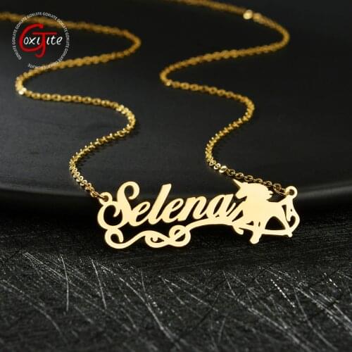 Goxijite Customized Fashion Stainless Steel Name Necklace Personalized Letter Gold Choker Necklace Pendant Nameplate Gift