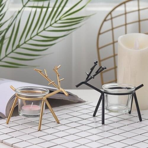 Homelily Golden Deer Scented Candle Holder Creative Nordic Home Decor Romantic Dining Table Glass Iron Candlestick Ornaments