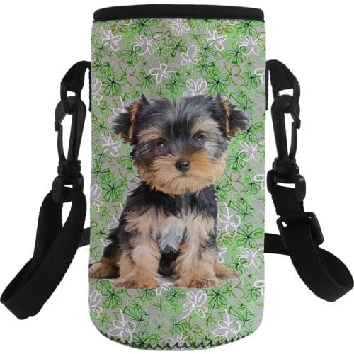 Yorkshire Terrier Pattern Insulated Bottle Carrier Bag Water Bottle Covers Fancy Neoprene Bottle Sleeve Pouch Holder with Strap