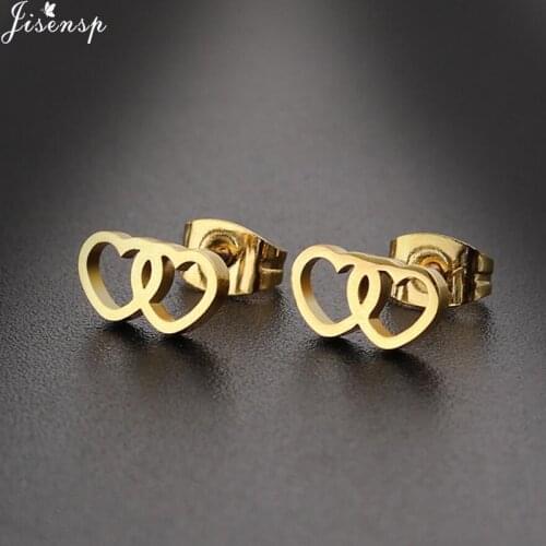 Jisensp 2021 Mini Double Heart Earrings for Women Bridesmaid Jewelry Black Stainless Steel Hollow Heart Ear Studs Valentine Gift