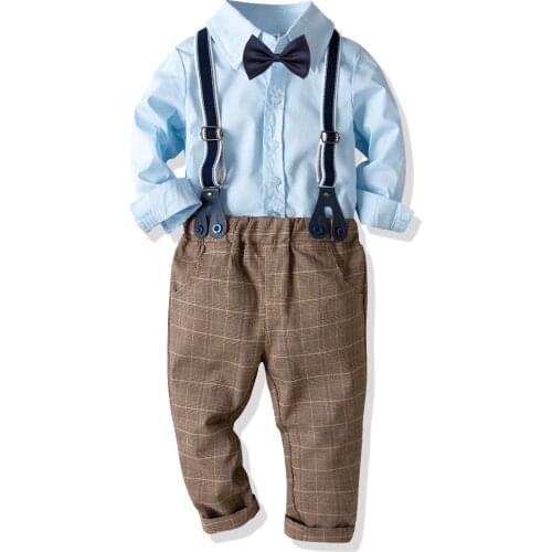 Oklady Baby Boys Clothing Sets Childrens long sleeve Gentleman Suit Coton Shirt+Bow Tie+Suspender Trousers Boys Clothing Set
