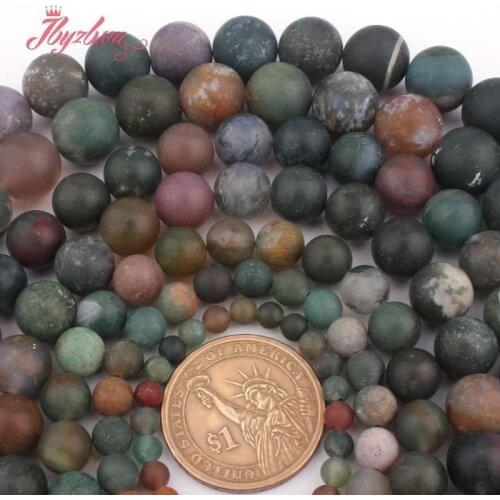4,6,8,10,12mm Round Frost Indian Agates Natural Stone Loose Beads For DIY Women Men Necklace Bracelet Earring Jewelry Making 15"