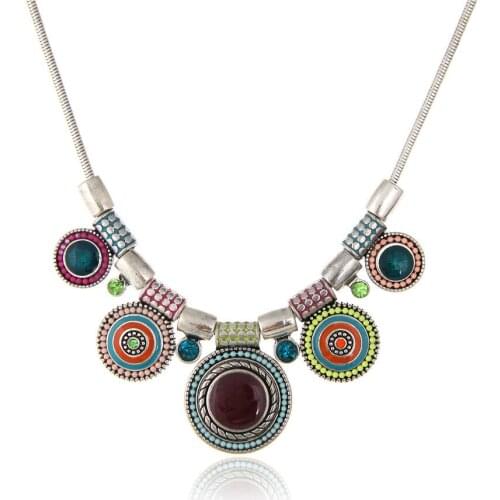 Lureme New Choker Necklace Fashion Ethnic Collares Vintage Silver Plated Colorful Bead Pendant Statement Necklace For Women