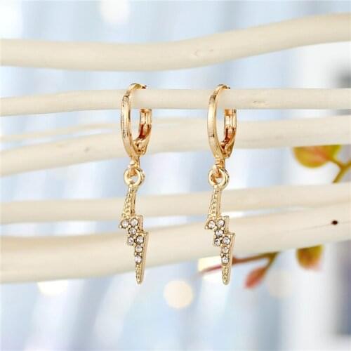 Punk Metal Zircon Small Lightning Hoop Earrings For Women Gift Jewelry Rhinestone Irregular Geometric Mini Circle Dangle Earring