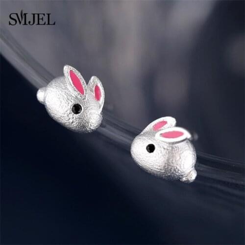 SMJEL Cute Rabbit Earrings Small Fashion mini Jewelry Women Animal Bunny Rabbit Stud Earring Kid New year Gifts Accessories