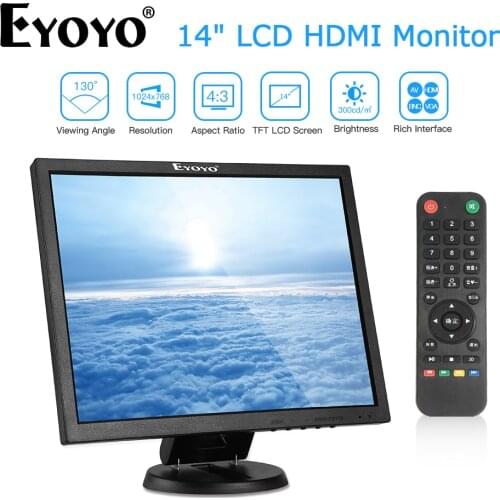 EYOYO EM14A 14 Inch 4:3 TFT BNC HDMI PC Monitor 1024x768 LCD Screen VGA AV Computer TV Display For CCTV Security Camera 12V