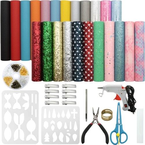 23 Pieces Leather Earring Making Kit Include Templates,8 Kinds of Faux Leather Sheets and Tools for Making Leather Earrings,Bows