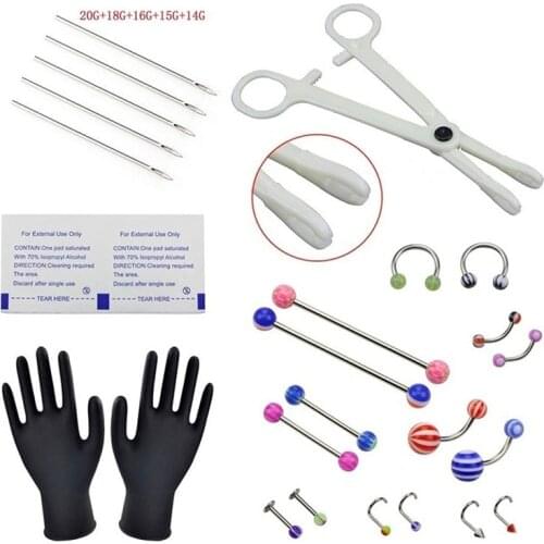 New Rofessional Piercing Kit Multicolor Steel 14G CZ Belly Navel Ring Body Piercing Needles Set Piercing Tool Supplies
