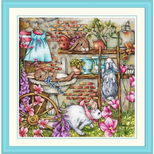 Fishxx Cross Stitch Kits Precision Printing D853 Rabbit Garden Handmade Kit Precision Printing Cartoon Animation Embroidery