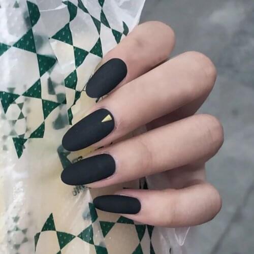 24pcs Black Matt Fake Nails Long Round Head Matte Black False Nail Removable Nail Patch fake nails acrylic