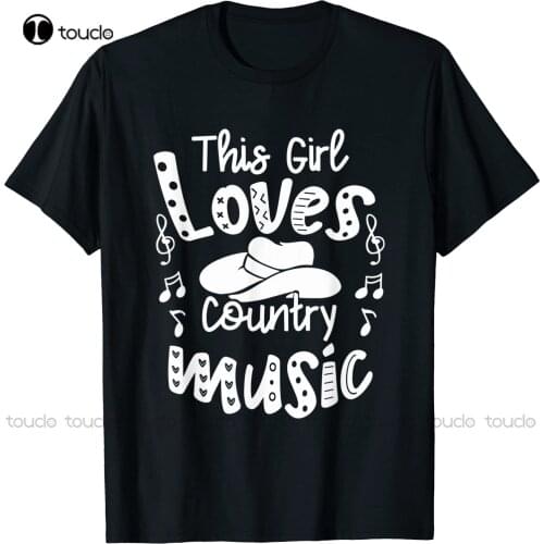 New Funny Cowgirl Hat Music Lover This Girl Loves Country Music T-Shirt Cotton Tee Shirt