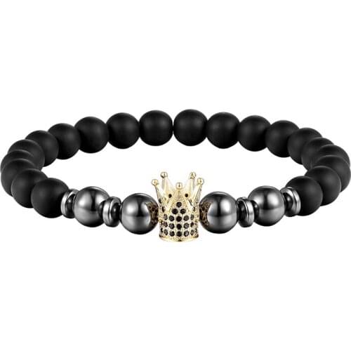 JAAFAR 2018 New luxury men CZ crown charm bracelet with chain bracelet with natural stone beads bracelet mens accessories AS308