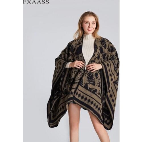 FXAASS New 2020 Autumn Winter Shawl Fashion Poncho Women Cashmere Scarf Lady Luxury Blanket Warm Pashmina Flower Butterfly Cape