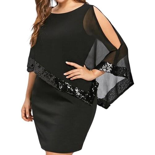 New Women Dresses Plus Size Cold Shoulder Overlay Asymmetric Chiffon Strapless Sequins Dress For Date Vestido De Mujer