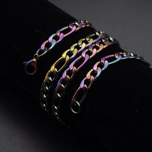 1 piece Width 3mm/4mm/5mm/6mm Figaro Link Chain Necklace Rainbow Color Stainless Steel Jewelry Curb For Pendant Men Women Chunky
