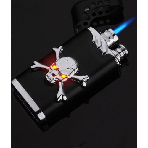 Flat Thin Personality Creative Mens Metal Windproof Gas Lighter Blue Flame Spray Gun Butane Torch Lighter Cigarette Lighter