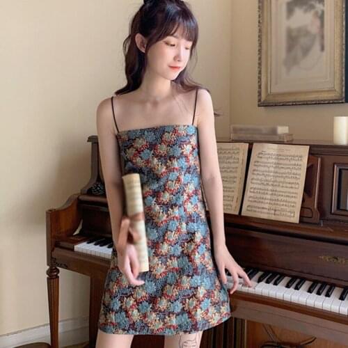 Spaghetti Straps Beach Dress Casual Retro Dresses Women Floral Summer Dress