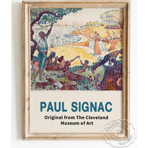 Paul Signac Exhibition Poster, In The Time Of Harmony: The Joy Of Life Sunday By The Sea Landscape Canvas Painting Home Decor