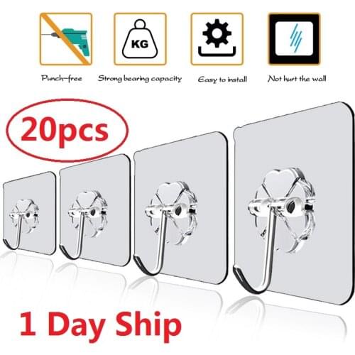 20Pcs 6x6cm Transparent Strong Self Adhesive Door Wall Hangers Hooks Suction Heavy Load Rack Cup Sucker for Kitchen Bathroom